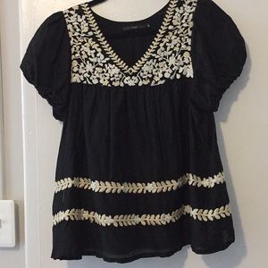 Black and cream embroidered blouse